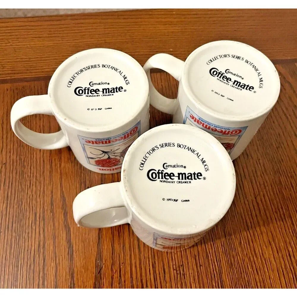 Vtg 1993 Carnation Coffee-mate Coffee Mugs Botanical Collector's Series Lot of 3